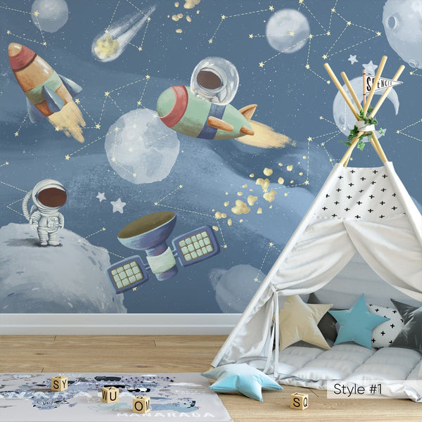 Pastel Gray, Blue Space Wall Mural WM076 - CostaCover - Peel and stick Removable Wallpaper - accent wallpaper - adhesive wallpaper - aqua blue