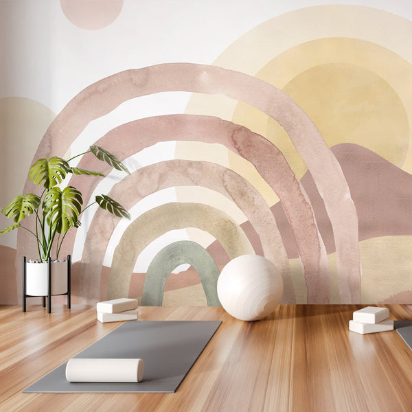 Boho Rainbow & Sun Wall Mural WM059 - CostaCover - Peel and stick Removable Wallpaper - Abstract - abstract wall art - abstract wallpaper