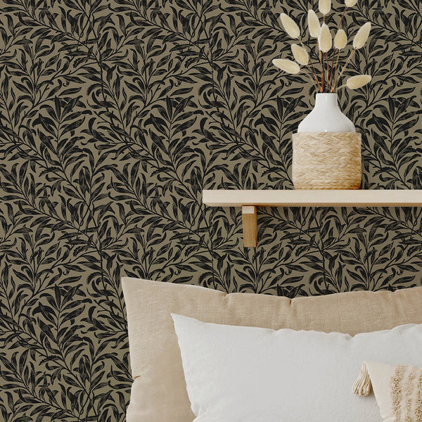 Beige & Black Willow Bough by Morris Wallpaper W094 - CostaCover - Peel and stick Removable Wallpaper - abstract wall art - abstract wallpaper - accent wallpaper