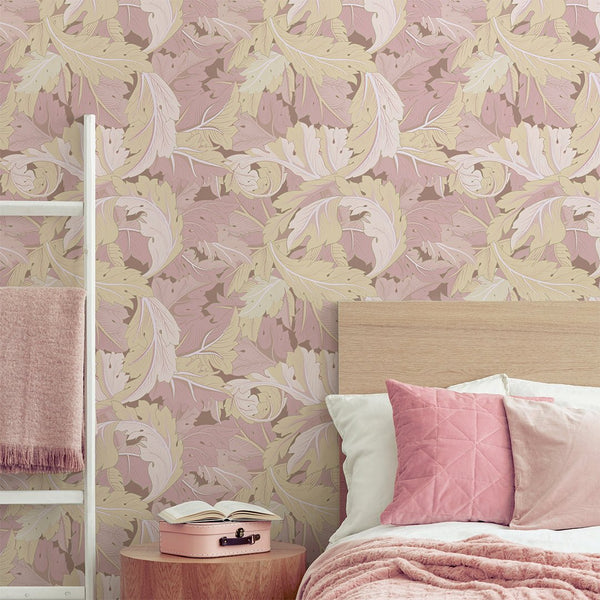 Yellow & Pink Acanthus by Morris Wallpaper W121 - CostaCover - Peel and stick Removable Wallpaper - Abstract - abstract floral - abstract lines