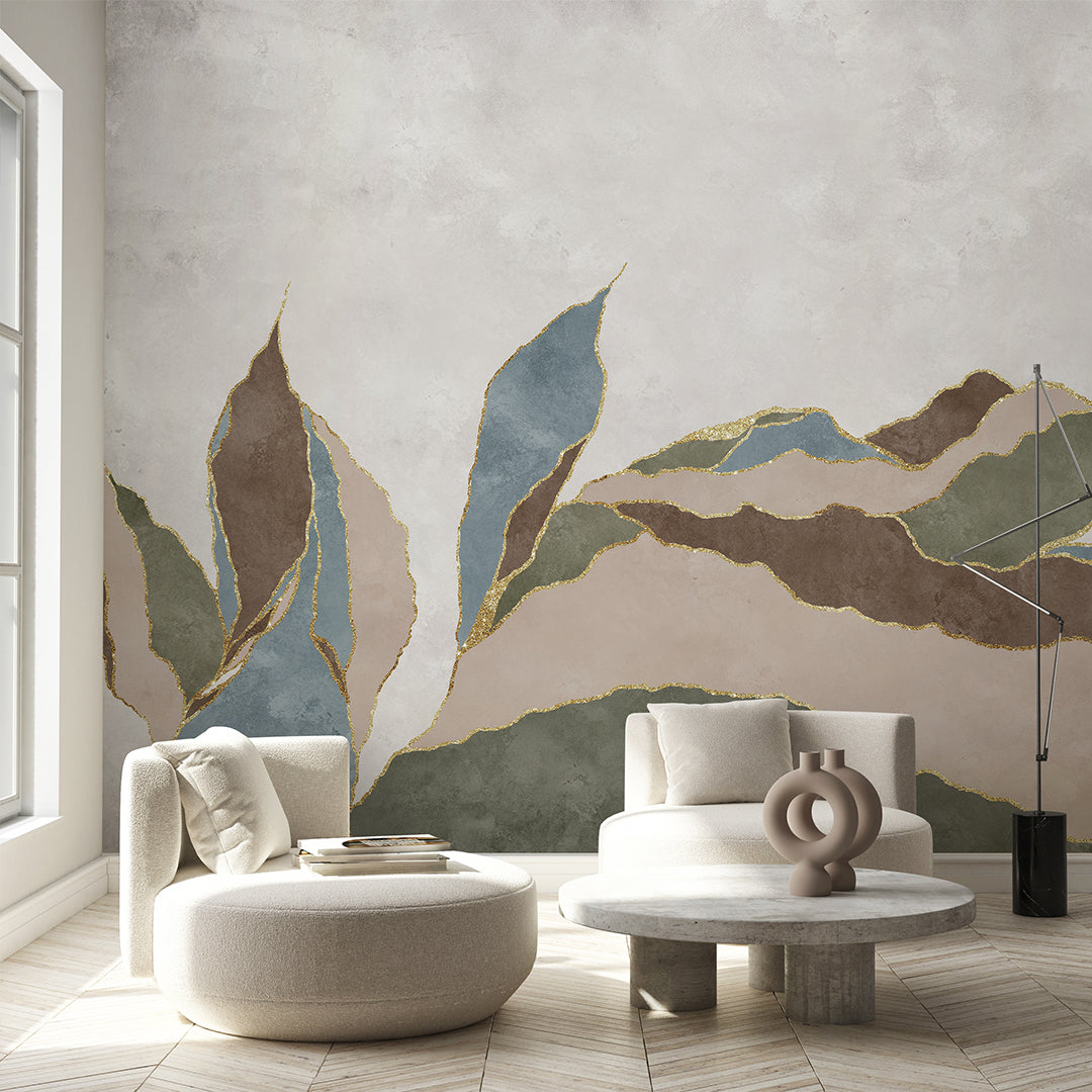 Green Brown Blue Abstract Leaf Wall Mural CCM212