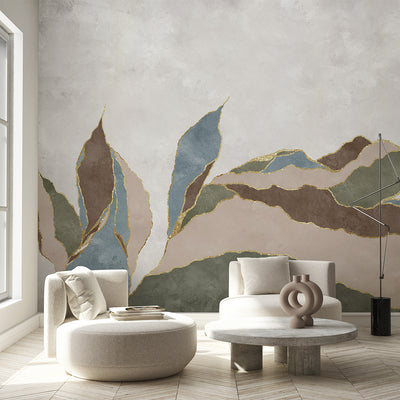 Green Brown Blue Abstract Leaf Wall Mural CCM212