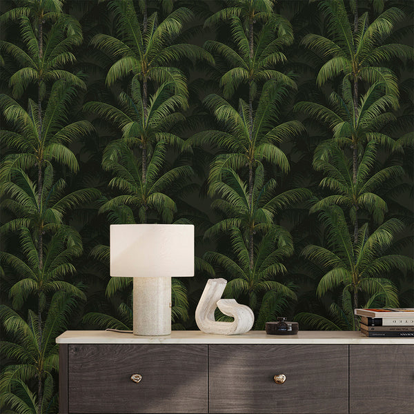 Dark Green Tropical Palm Wallpaper A137