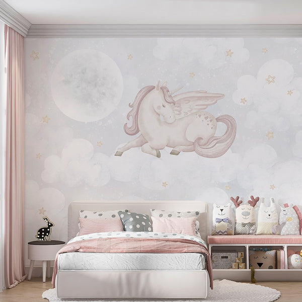 Dreaming Unicorn & Moon Wall Mural AM145 - CostaCover-Peel and stick Removable Wallpaper-accent wallpaper-adhesive wallpaper-baby bedroom