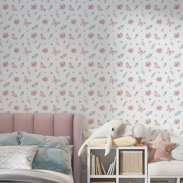 Tiny Floral Butterfly Wallpaper A051 - CostaCover-Peel and stick Removable Wallpaper-abstract floral-abstract wall art-accent wallpaper