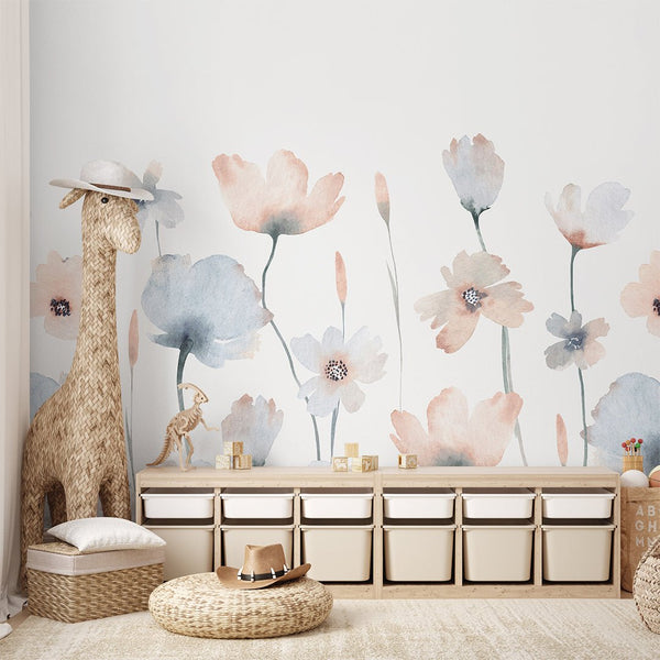 Colored Watercolor Flowers Wall Mural SM044 - CostaCover - Peel and stick Removable Wallpaper - accent wallpaper - adhesive wallpaper - baby bedroom