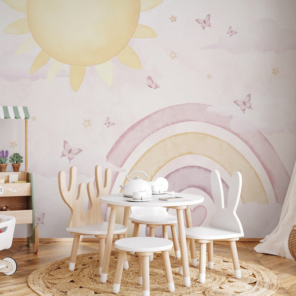Pink Rainbow & Sun Wall Mural AM144 - CostaCover-Peel and stick Removable Wallpaper-accent wallpaper-adhesive wallpaper-baby bedroom