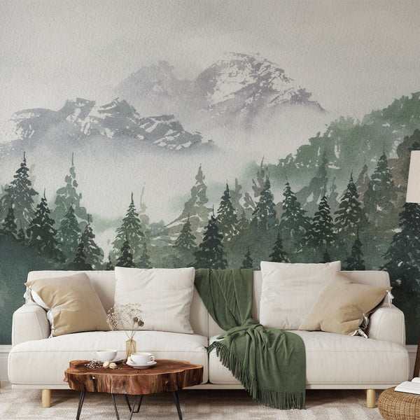 Forest and Foggy Mountains Wall Mural WM036 - CostaCover - Peel and stick Removable Wallpaper - adhesive wallpaper - baby bedroom - bathroom wallpaper