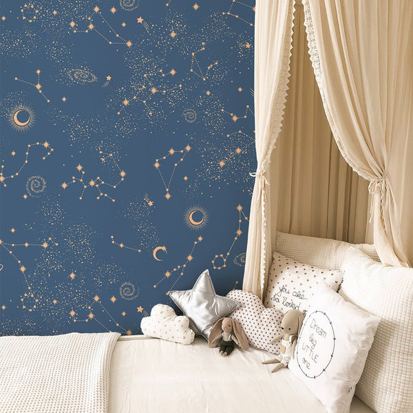 Blue Sky & Сonstellation Wallpaper W066 - CostaCover - Peel and stick Removable Wallpaper - abstract wallpaper - accent wallpaper - adhesive wallpaper