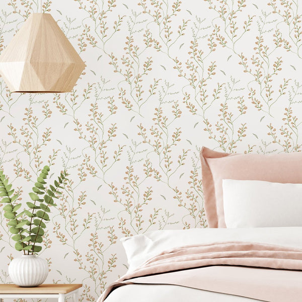 Beige Garden Flowers Wallpaper W032 - CostaCover - Peel and stick Removable Wallpaper - abstract wallpaper - accent wallpaper - adhesive wallpaper