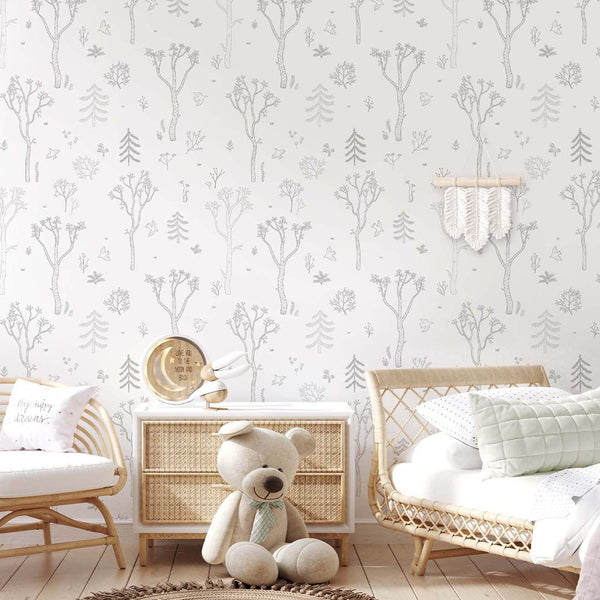 Gray Tree Forest Wallpaper S043 - CostaCover - Peel and stick Removable Wallpaper - abstract forest - abstract wallpaper - accent wallpaper