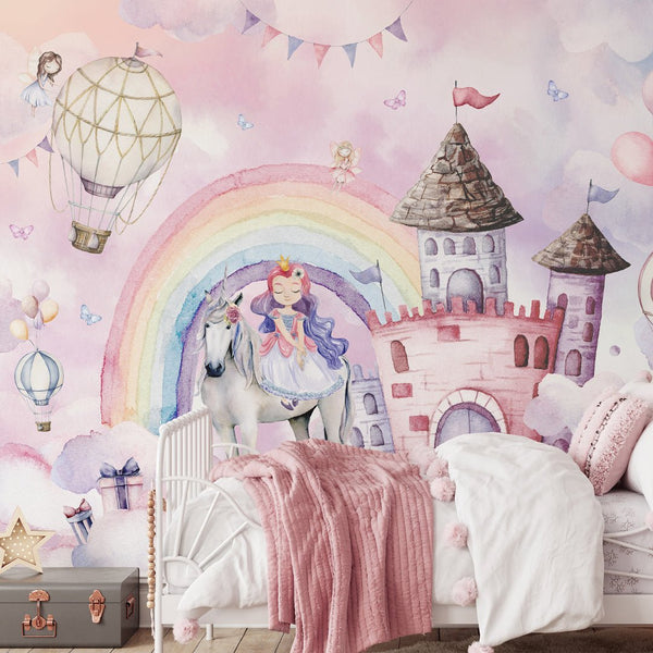 Fairytale Сastle with Princess Wall Mural WM067 - CostaCover - Peel and stick Removable Wallpaper - abstract wallpaper - accent wallpaper - adhesive wallpaper