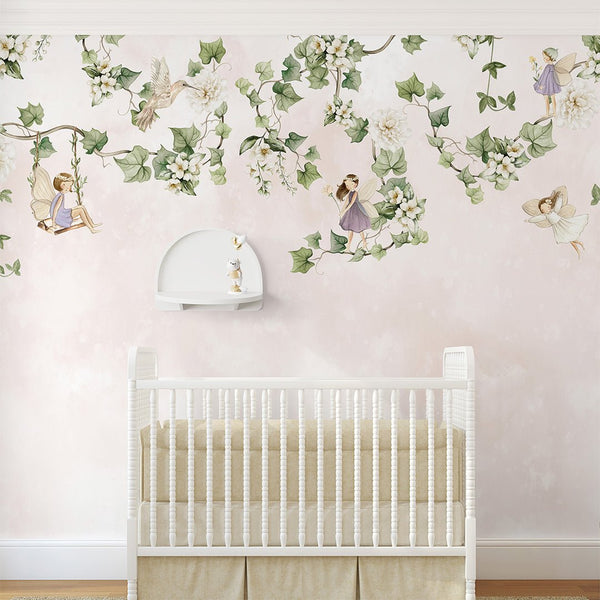 Fairies and Hanging Vines Wall Mural SM055 - CostaCover - Peel and stick Removable Wallpaper - accent wallpaper - adhesive wallpaper - baby bedroom