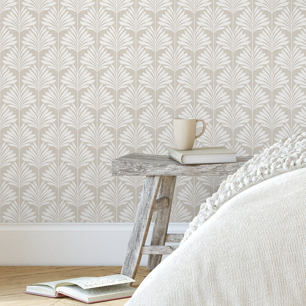Beige Coastal Leaves Wallpaper L063