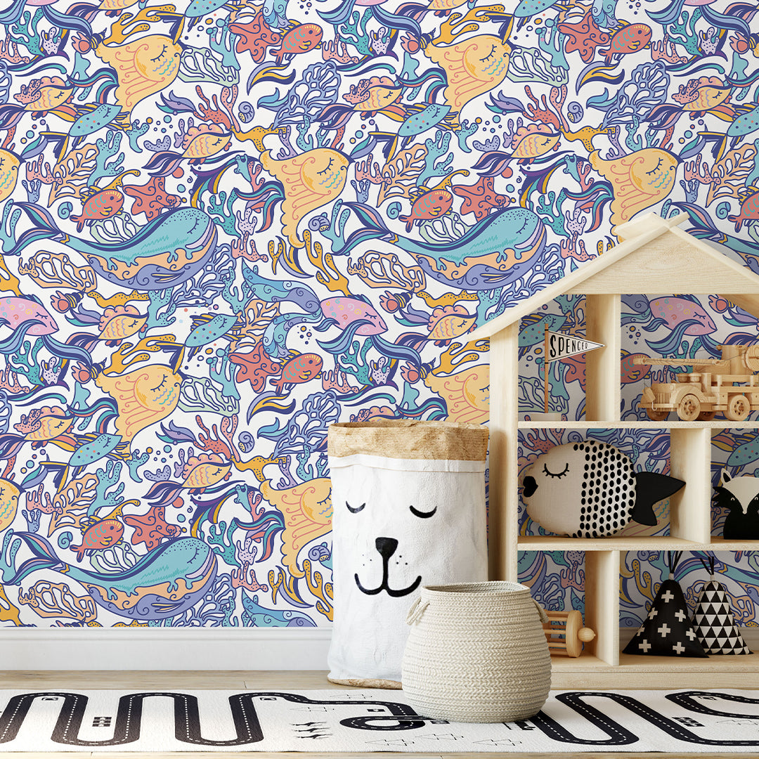 Colored Line Art Fish Wallpaper S100