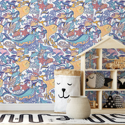 Colored Line Art Fish Wallpaper S100