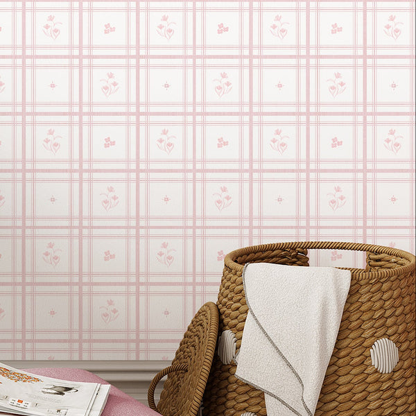 Pink Plaid Floral Wallpaper L150