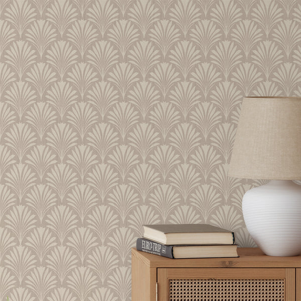 Beige Taupe Botanical Leaves Wallpaper L023