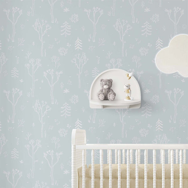 Blue White Tree Forest Wallpaper S047 - CostaCover - Peel and stick Removable Wallpaper - abstract forest - abstract lines - abstract wall art