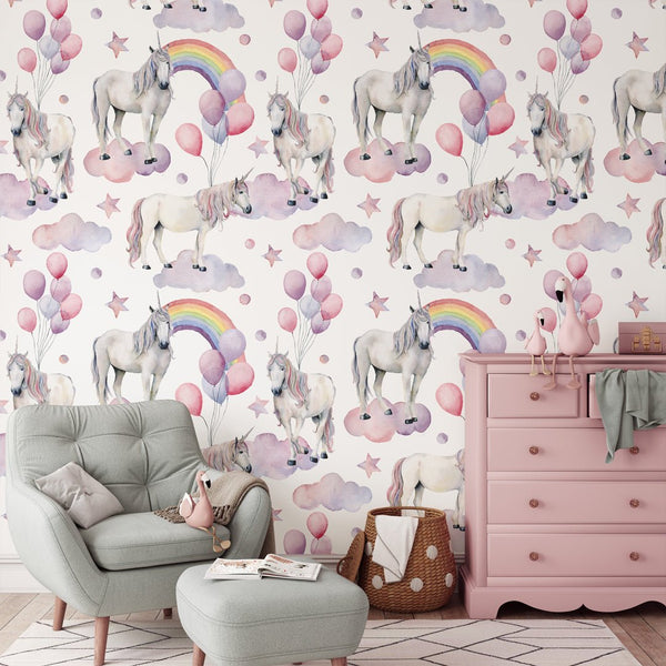 Unicorns & Balloons Wallpaper W073 - CostaCover - Peel and stick Removable Wallpaper - abstract wall art - abstract wallpaper - accent wallpaper