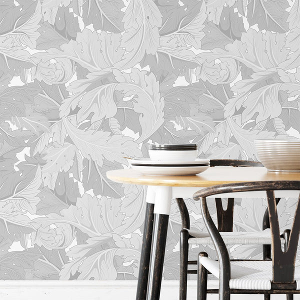 Gray Acanthus by Morris Wallpaper W123 - CostaCover - Peel and stick Removable Wallpaper - abstract wallpaper - accent wallpaper - adhesive wallpaper