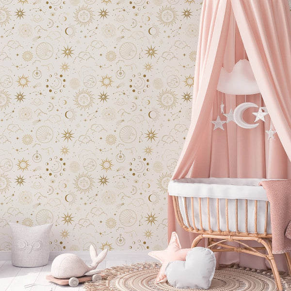 Cream Sky & Сonstellation Wallpaper W067 - CostaCover - Peel and stick Removable Wallpaper - abstract wall art - abstract wallpaper - accent wallpaper