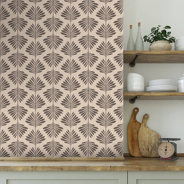 Beige Taupe Brown Palm Leaf Wallpaper L018