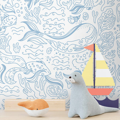 Blue Line Art Whale Wallpaper S099
