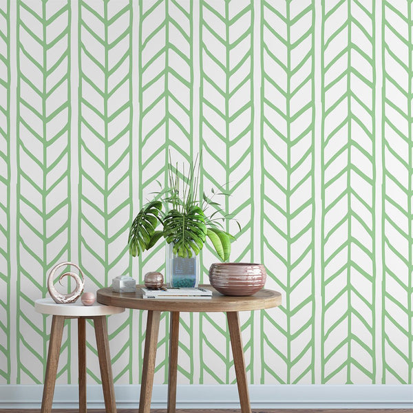 Green Herringbone Chevron Wallpaper CC130 - CostaCover - Peel and stick Removable Wallpaper - Backsplash panels - bathroom wallpaper - bedroom interior