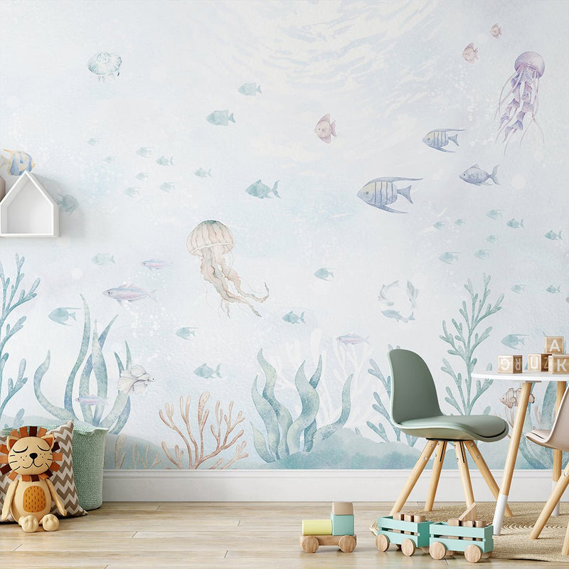 Blue Undersea World Wall Mural SM059 - CostaCover - Peel and stick Removable Wallpaper - accent wallpaper - adhesive wallpaper - baby bedroom