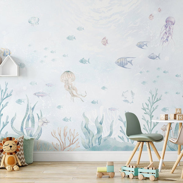 Blue Undersea World Wall Mural SM059 - CostaCover - Peel and stick Removable Wallpaper - accent wallpaper - adhesive wallpaper - baby bedroom