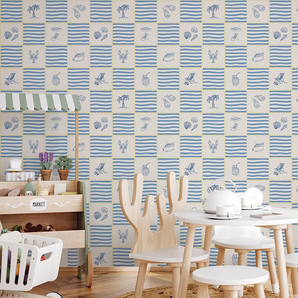 Blue Tropical Beach Wallpaper A085 - CostaCover-Peel and stick Removable Wallpaper-abstract wall art-abstract wallpaper