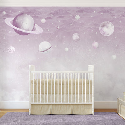 Lilac Planets in Space Wall Mural SM088