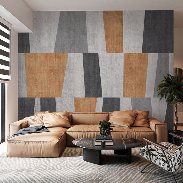 Gray Ochre Geometric Shapes Wall Mural AM125 - CostaCover - Peel and stick Removable Wallpaper - Abstract - abstract mural - abstract paint