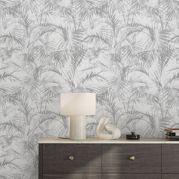 Gray Palm Leaf Wallpaper A122