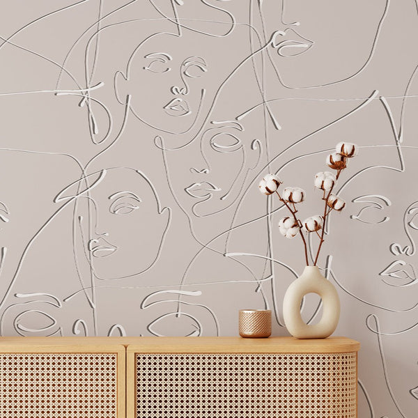 Neutral Beige Female Face Wallpaper CC292 - CostaCover - Peel and stick Removable Wallpaper - 3d wall murals - 3d wall painting - Abstract