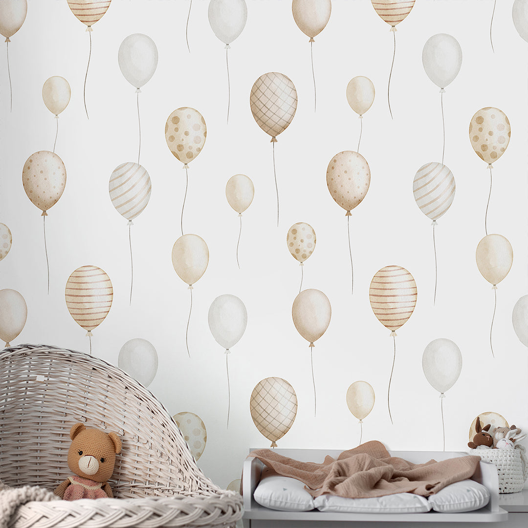 Beige Flying Balloon Wallpaper S106