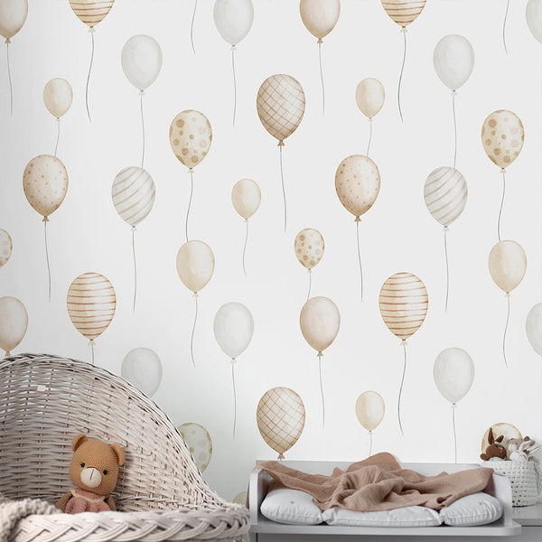 Beige Flying Balloon Wallpaper S106 - CostaCover - Peel and stick Removable Wallpaper - Abstract - abstract wall art - abstract wallpaper