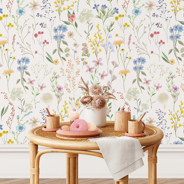 Сolorful Floral Garden Wallpaper W047 - CostaCover - Peel and stick Removable Wallpaper - abstract wallpaper - accent wallpaper - adhesive wallpaper