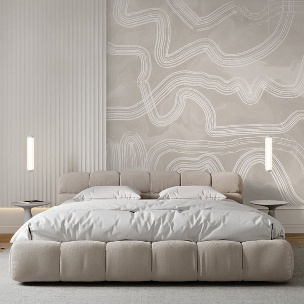 Beige Brush Lines Wall Mural AM009 - CostaCover - Peel and stick Removable Wallpaper - about walls - Abstract - Abstract Beige Gold Stripes Waves Removable Wallpaper near me