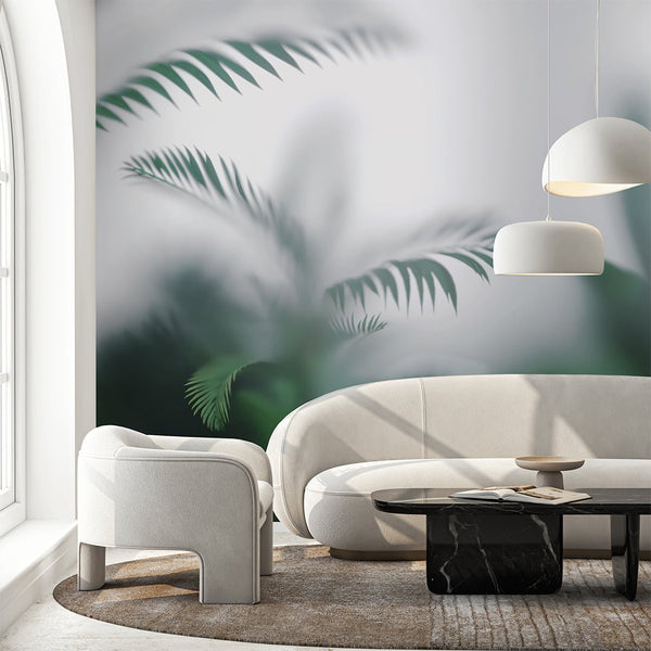 Green Foggy Palm Leaves Wall Mural SM021 - CostaCover - Peel and stick Removable Wallpaper - accent wallpaper - adhesive wallpaper - bathroom wallpaper