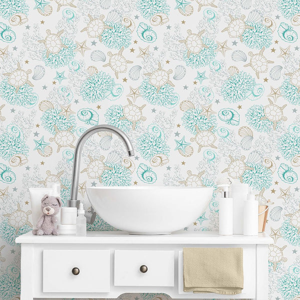 Turquoise Undersea World Wallpaper S101 - CostaCover - Peel and stick Removable Wallpaper - Abstract - abstract lines - abstract mural