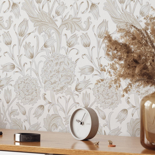 Beige Wild Tulip by Morris Wallpaper W110 - CostaCover - Peel and stick Removable Wallpaper - abstract floral - abstract wallpaper - accent wallpaper