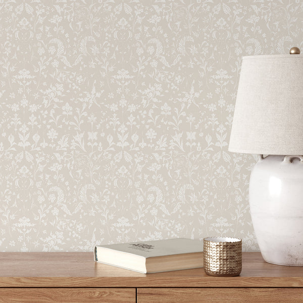Beige Floral Toile Wallpaper CC366