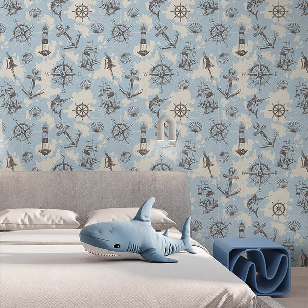 Blue Marine Map Wallpaper A089 - CostaCover-Peel and stick Removable Wallpaper-Abstract-abstract wall art-abstract wallpaper