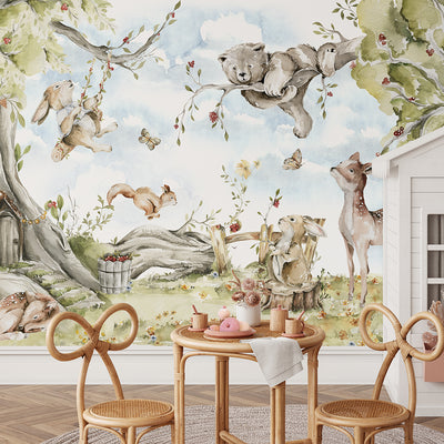 Nursery Forest With Cute Animals Self Adhesive Wall Mural WM052