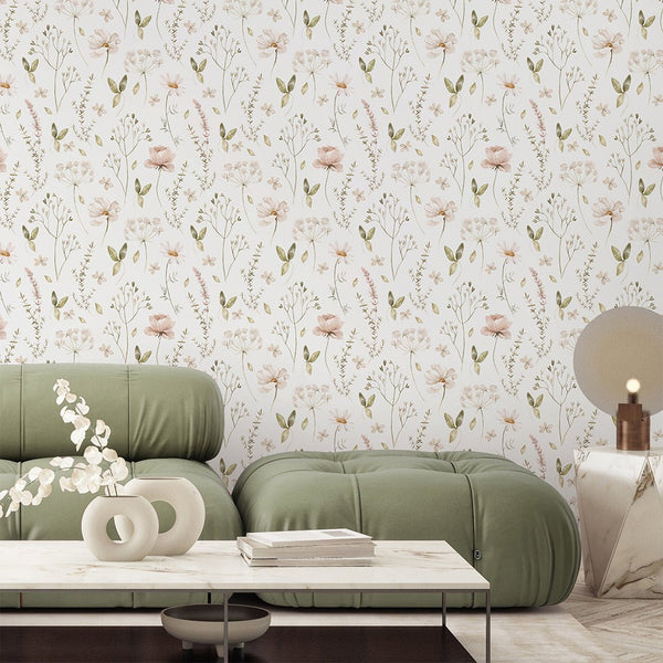Elegant Wildflowers Wallpaper S070 - CostaCover - Peel and stick Removable Wallpaper - accent wallpaper - adhesive wallpaper - baby bedroom