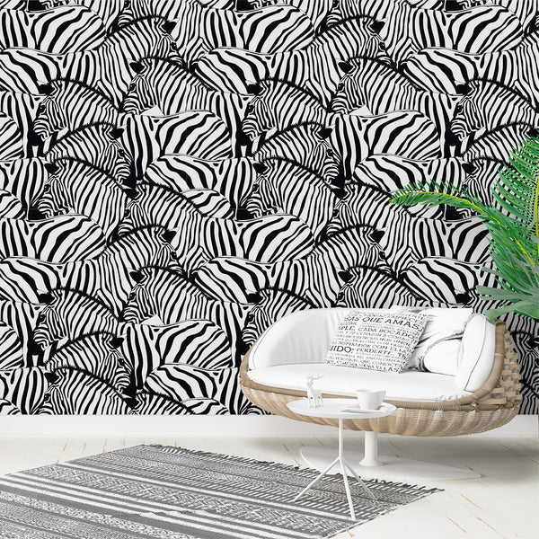 Black & White Zebras Wallpaper CC095 - CostaCover - Peel and stick Removable Wallpaper - Abstract - abstract wallpaper - adhesive wallpaper