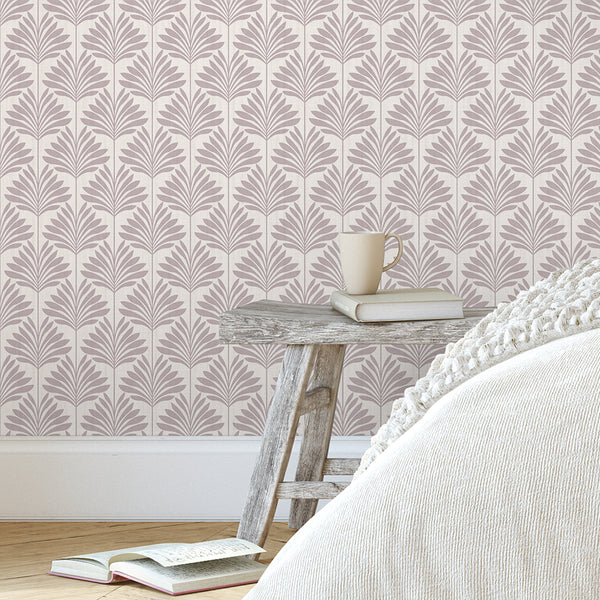 Dusty Pink Coastal Leaves Wallpaper L064