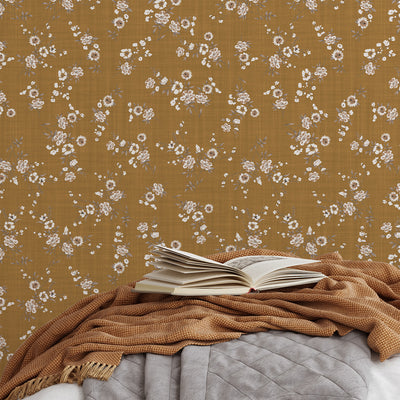 Ocher Mini Floral Wallpaper W148